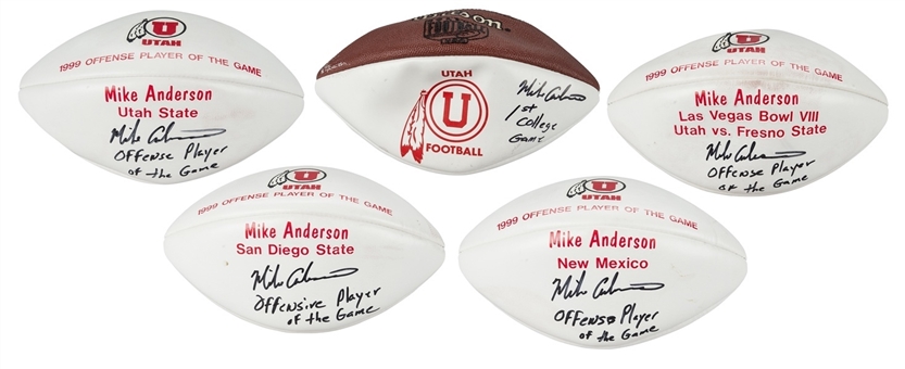 Lot of (5) 1999 Mike Anderson Signed/Inscribed Offensive Player of the Year Painted Football from The University of Utah (Anderson LOA)